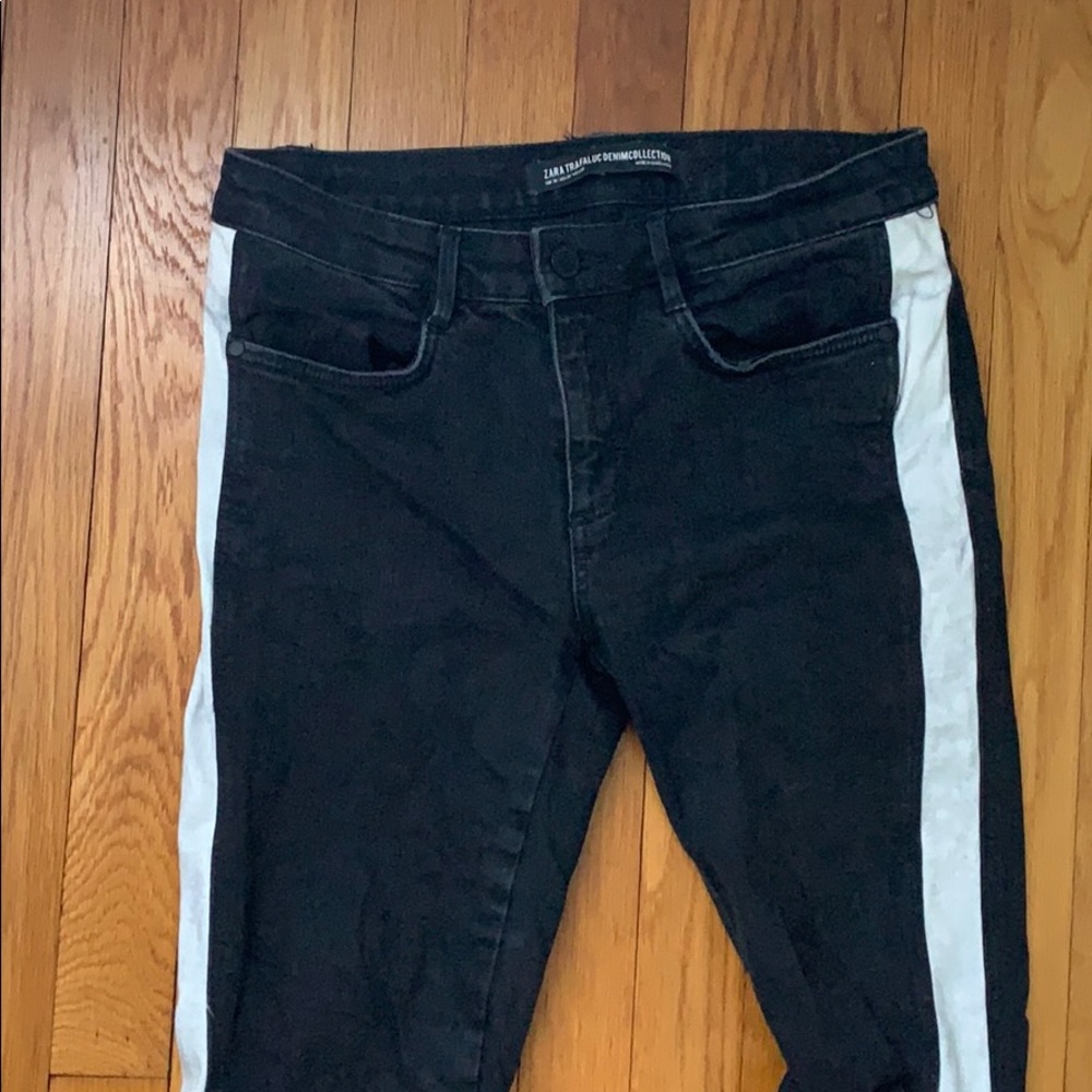 zara black pants with white stripe